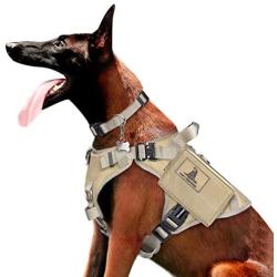 WINSEE Tactical Dog Backpack, Saddle Bag with Harness and Collar, Rucksack with 3X Metal Buckle, Working Pet MOLLE Vest with Handle & Loop Panel, No Pull Training Military Harness with Leash Clip