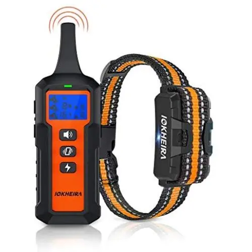 IOKHEIRA Dog Shock Collar with Remote for Large Dogs Waterproof Training Collar Rechargeable Receiver with Shock Vibration Beep Modes, 1800 Ft Remote Range Collars for Medium Large Dog