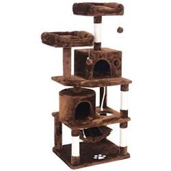 BEWISHOME Cat Tree Condo Furniture Kitten Activity Tower Pet Kitty Play House with Scratching Posts Perches Hammock MMJ01