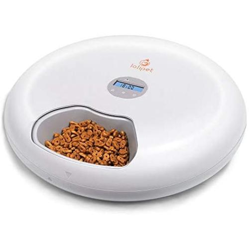 XINGPIN Automatic Cat Food Feeder 6-Meal F6 Pet Timed Auto Feeder for Small Dogs with Programmable Timer, Food Dispenser for Dry and Wet Food, Electronic Smart Feeder Bowl,Dual Power Supply (White)