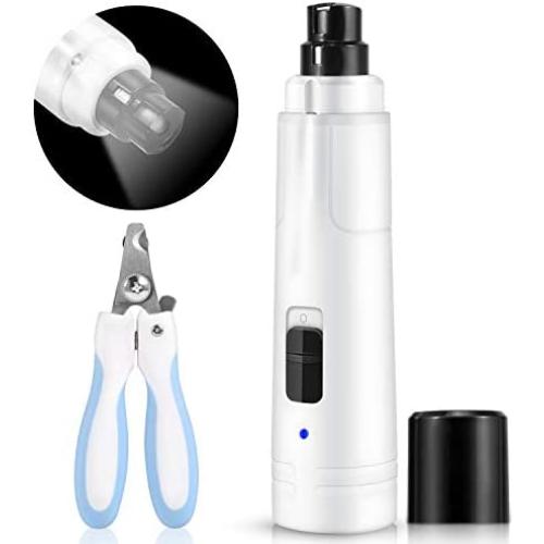 lzndeal Dog Nail Grinder with LED Light - Ultra Quiet Dog Nail Trimmer with 2 Speed Modes, Comes with a Pet Nail Clipper, Dog Nail Grinder for Small, Large Dogs and Cats.