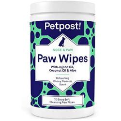 Petpost | Paw Wipes for Dogs - Cleans and Soothes Itchy Dog Paws - 70 Ultra Soft Large Cotton Pads in Coconut Oil, Jojoba Oil, and Aloe Cleaner