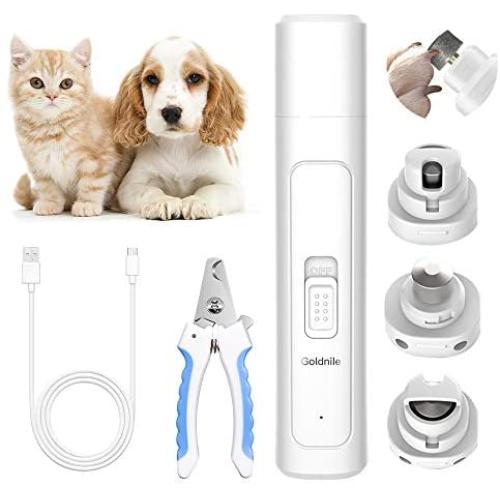 Goldnile Dog Nail Grinder,Upgraded Rechargeable Electric Pet Nail File for Paws Grooming Trimming Shaping,2 High Rotation Speed Quiet Nail Trimmer Clippers for Large Medium Small Pet Dogs & Cats