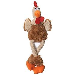 goDog Checkers Skinny Rooster With Chew Guard Technology Tough Plush Dog Toy,Brown, Large