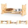 Niubya Dog Bowl with Elevated Stand, Bamboo Framed Raised Bowls for Cats and Small Dogs with Adjustable and Anti-Slip Legs, Include 2 Stainless Steel Bowls