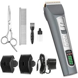 oneisall Dog Clippers Heavy Duty, 3-Speed Rechargeable Cordless Pet Grooming Hair Clippers Set Professional Shaver for Small Medium Large Dogs Cats - Grey