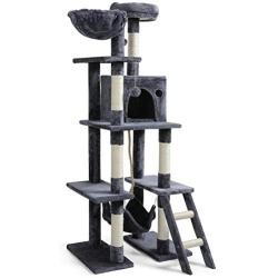 rabbitgoo Cat Tree Cat Tower 61'' for Indoor Cats, Multi-Level Cat Condo with Hammock & Scratching Posts for Large Cats Kittens, Tall Cat Climbing Stand with Plush Perch & Toys for Play Rest