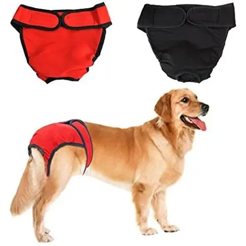 NACOCO 2 Pack Female Dog Diapers for Small Medium and Large Dogs, Adjustable and Leakproof Doggie Sanitary Panties, The Harassment of Pants and Safety Pants, Black&Red (XL)