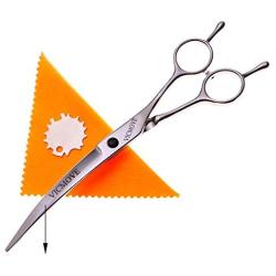 Pet Grooming Scissors,7'' Professional Dog Cat Grooming Shears with Round Tip Stainless Steel Strong and Sharp Blade Heavy Duty Thinning Curved Cutting Straight Tool Set (Curved Down Scissors)