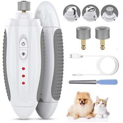 Dog Nail Grinder, AIIYME Pet Nail Trimmer Grinder LED Lighting 3-Speed Electric Rechargeable Pet Nail Grinder Nail Clippers Painless Paws Grooming Trimming for Dogs Pets, 2 Grinding Wheels,1 Nail File