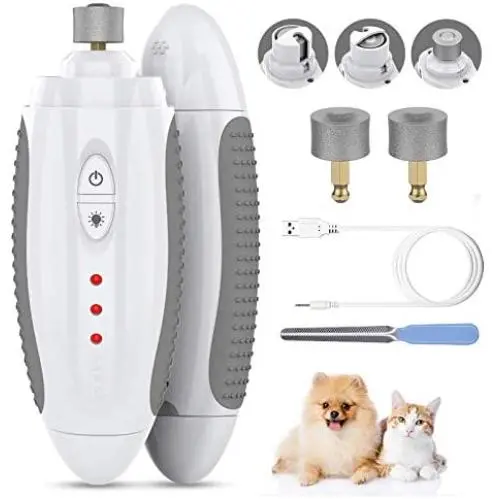 Dog Nail Grinder, AIIYME Pet Nail Trimmer Grinder LED Lighting 3-Speed Electric Rechargeable Pet Nail Grinder Nail Clippers Painless Paws Grooming Trimming for Dogs Pets, 2 Grinding Wheels,1 Nail File