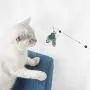 ocijf179 Cat Teaser Pet Cat Kitten Teaser Beads Bell Feather Playing Steel Wire Stick Wand Chew Toy - Green