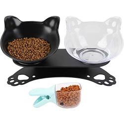 ljfjf Raised Cat Bowls, 15° Tilted Anti-Slip Transparent and Black Cat Food Water Bowl, Double Cat Bowl with Stand, Detachable Pet Feeding Bow Easy to Clean for Cats and Small Dogs (Color : -)