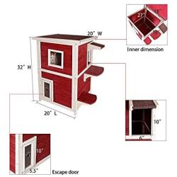 Petsfit 2-Story Weatherproof Outdoor Kitty Cat House/Condo/Shelter with Escape Door 20'' Lx20 Wx32 H