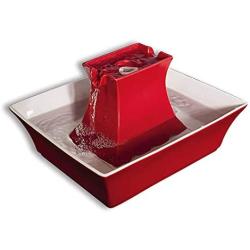 CWYSJ Ceramic Pagoda Fountain, 2 L, Red Drinking Fountain for Cats and Dogs, Dual Water Stream, Hygienic