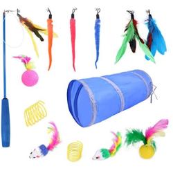 Blusea 14PCS Cat Toy, Feather Mouse Tunnel for Pet Puppy Gift