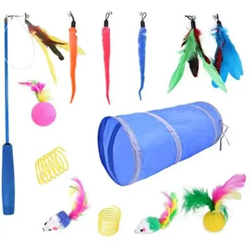 Blusea 14PCS Cat Toy, Feather Mouse Tunnel for Pet Puppy Gift