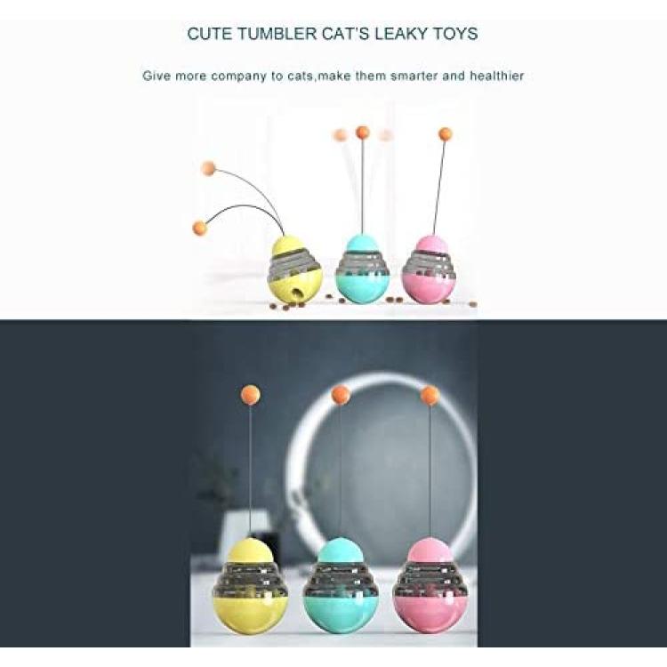 Cat Slow Feeder Ball Cat Tumbler with 2 Retractable Cat Toy, Adjustabl