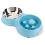 Rantow Double Dogs Bowls - Non-Slip Slow Feeder Dog Bowl Preventing Choking Fun Stainless Steel Pet Drink Water Bowl for Medium Small Dogs Cats