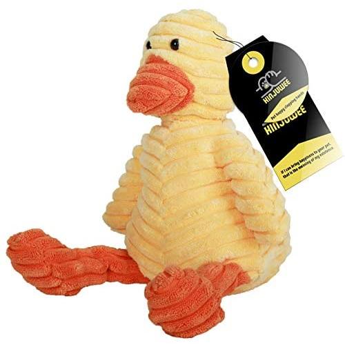 KINJUWEE Plush Corduroy Pet Toys, Durable Soft Plush Toys for Small and Medium-Sized Dogs, Strong Squeaky Dog Chew Toys, Puppies Chew Toys, Duck, Yellow