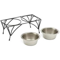 PetRageous 12112SS Moon Metal Non Slip Dog Diner, Black, 3.5-Cup Capacity, Two Dishwasher Safe Bowls, 6.10-Inch Tall Feeder, for Medium and Large Dogs and Cats