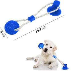 Feilifan Pet Molar Bite Toy, Multifunction Interactive Self-Playing Rubber Ball Toy with Suction Cup Molar Chew Toy Cleaning Teeth for Dogs (Green/Blue, 1 Pack)