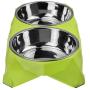 Double Stainless Steel Pet Dog Cat Puppy Feeding Food Water Bowls with No Spill Non-Skid Plastic Raised Stand Mat Pet Diner Elevated Feeder Collapsible Dish Bowl Tray Set for Dogs Cats Puppies