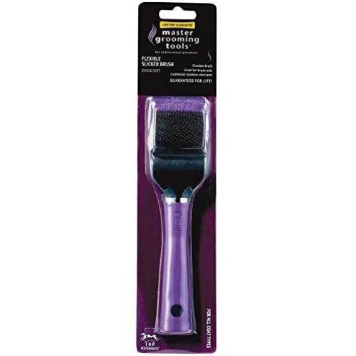 Master Grooming Single Sided Pet Grooming Slicker Brush – Flex Purple 8” x 1.75” Small Area Soft Brush, Easy on Wrists