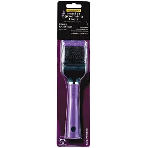 Master Grooming Single Sided Pet Grooming Slicker Brush – Flex Purple 8” x 1.75” Small Area Soft Brush, Easy on Wrists Master Grooming Single Sided Pet Grooming Slicker Brush – Flex Purple 8” x 1.75” Small Area Soft Brush, Easy on Wrists