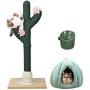 PetnPurr Handmade Cactus Cat Scratching Post, Cactus Pet House and Ceramic Pet Raised Bowl