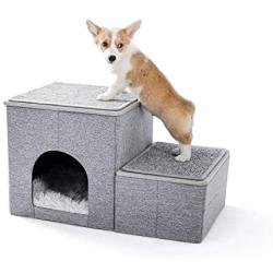 Made4Pets Dog Steps Dog Stairs Pet Ramp Portable Home Ladder with A Deluxe Condo and Pet Toy Storage Box