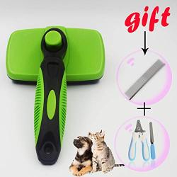 Pet Brush Self Cleaning Slicker Brush – 2019 for Dogs and Cats Including Easy Self-Cleaning Button, Soft Designed Grip Hand, Eliminates Loose Undercoat & Tangles Shedding & Hairballs(Green)