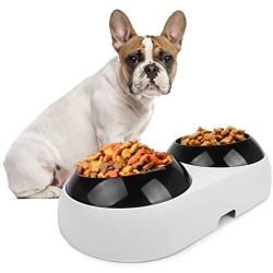 Slanted Dog Bowl for Bulldogs,French Bulldog Bowl,Double Food Water Bowls for Flat-Faced Dogs & Cats,BPA Free Tilted Plastic Feeding Raised Bowls,Non-Skid Slope Base Stand & Non-Spill Pet Feeder Dish