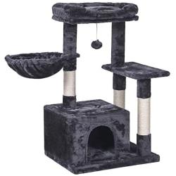 BEWISHOME Cat Tree Condo with Scratching Post Cat Tower Padded Plush Perch and Cozy Basket for Kitten MMJ11