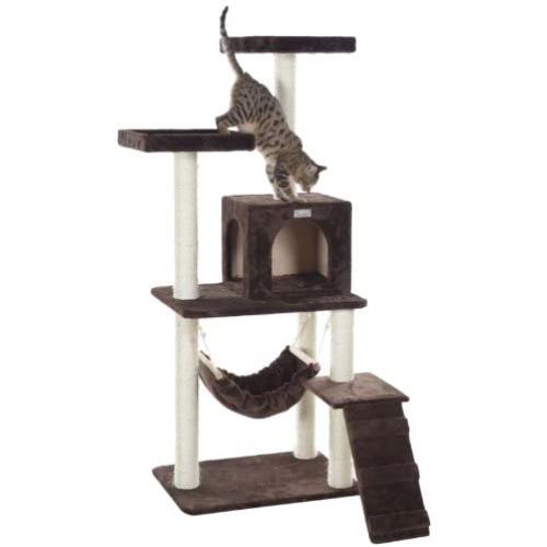 GleePet GP78570923 Cat Tree with Ramp, 57-Inch, Coffee Brown