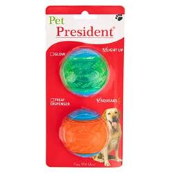 Pet President TPR LED Light Up Ball and Squeaky 2.5IN Pet Ball Pet Supplies(2 Pack)