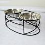 LONGSHUN Pet Feeder Wrought Iron Stand with Double Stainless Steel Bowls Double Diner Feeder with Cat/Dog Bowls