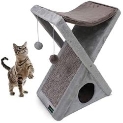 GOOPAWS Cat Foldable Tower Tree - Cat Toys and Beds & Cats Play Towers/Cat Scratching Post for Large Cats/larfe Cat House/Cat Accessories