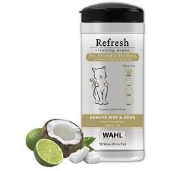 WAHL Cat Refresh Cleaning Wipes with Oatmeal Formula for Refreshsing and Cleaning Dirty Cats - 50 Count (820017-500)