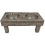 Huntley Pet Berjen Table Elevated Double Bowl Pet Feeder, Brown Wash