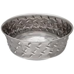 Loving Pets Diamond Plated Dog Bowl with Non-Skid Bottom, 3-Quart, Silver (7257)