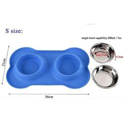 Stella-Lou Dog Bowls & Mat Set - 2 Removable Stainless Steel Bowls Set in a No Mess, No Spill, Non Skid, Silicone Mat. Food & Water Bowls for Dogs or Cats.