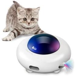 HIPIPET UFO Interactive Cat Toy Upgraded Pop and Play Toy with Rotating Feather, USB Charging,Smart Mode(Continuous Plays/5 Minutes Auto Shut-Off/Vibration Sensor) for Indoor Cats Relieve Boredom