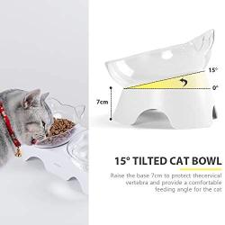 MILIFUN Elevated Double Cat Dog Bowls, Pet Food and Water Bowl with 15°Tilted Raised, Pet Feeding Basic Bowl for Cats Small Dogs and Other Small Animals White