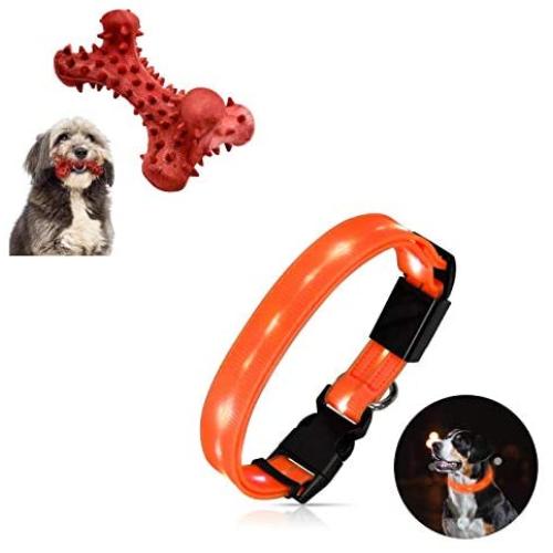 ANTECESSOR Orange Led Dog Collars Rechargeable,100% Waterproof Adjustable USB Rechargeable, Puppy Dog Toys for Teeth Cleaning, Dog Rope Toys for Aggressive Chewers for Medium/Large Dogs