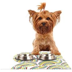 KESS InHouse Pom Graphic Design Rainbow Sky Feeding Mat for Pet Bowl, 18 by 13-Inch