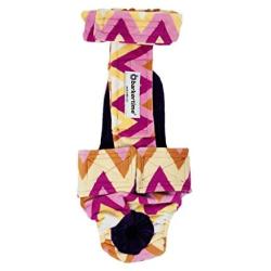 Barkertime Premium Waterproof Dog Diaper Overall - Made in USA - Orange and Yellow Chevron Minky Escape-Proof Premium Waterproof Dog Diaper Overall