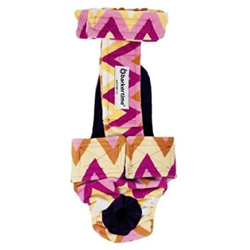 Barkertime Premium Waterproof Dog Diaper Overall - Made in USA - Orange and Yellow Chevron Minky Escape-Proof Premium Waterproof Dog Diaper Overall