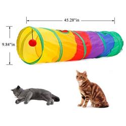 Cat Tunnel with Plush Ball, Interactive Peek-a-Boo Cat Chute Cat Tube Toy, Foldable Rainbow S-Tunnel for Indoor Cat, for Puzzle Exercising Hiding Training and Running with Fun Ball and 2 Peek Hole