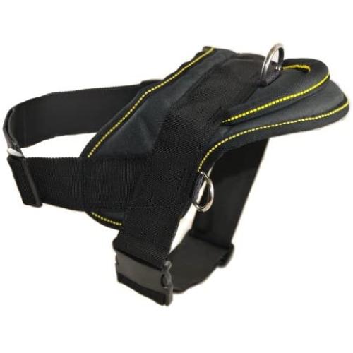 Dean and Tyler DT Dog Harness, Black with Yellow Trim